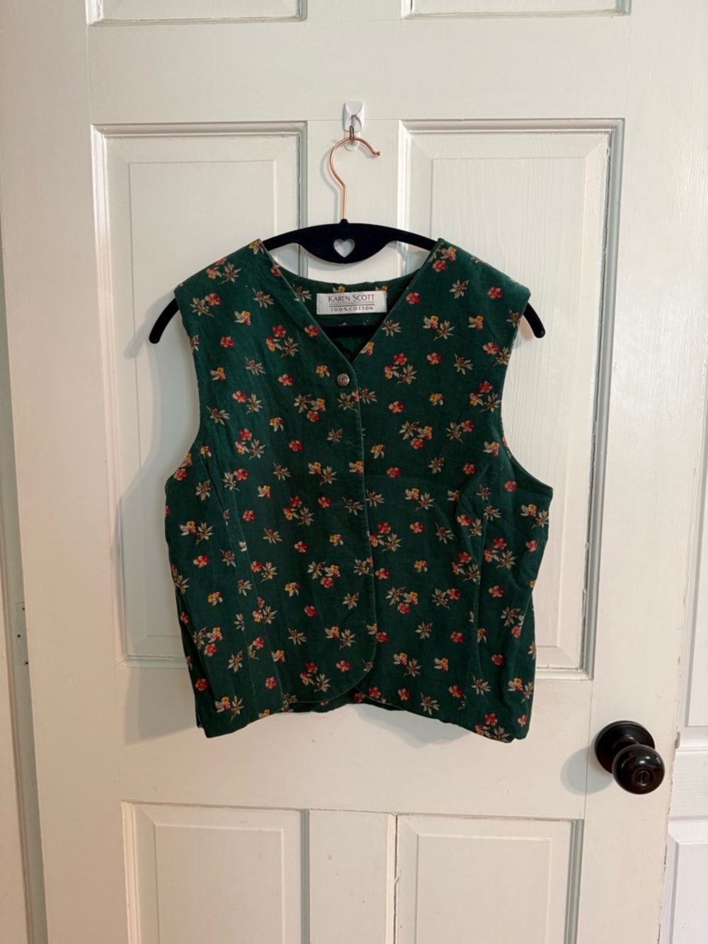 Vntg. 90s Karen Scott Green Floral Button Front Vest Cotton Size S - Picture 5 of 7